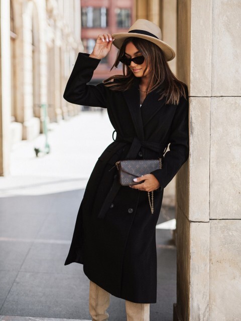 2023 autumn and winter simple long sleeved suit collar tied woolen coat womens clothing