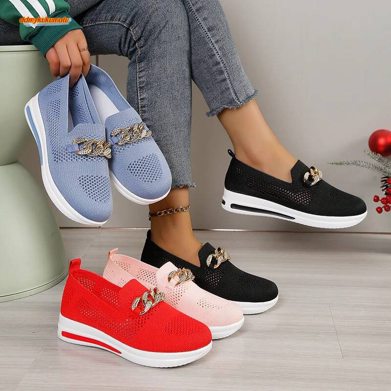 BreathableKnitLoafers for Women Plus Size 43LightweightSoftSoleFlats Woman 2024Autumn Anti-Slip Casual Shoes Ladies ddmykukumalu