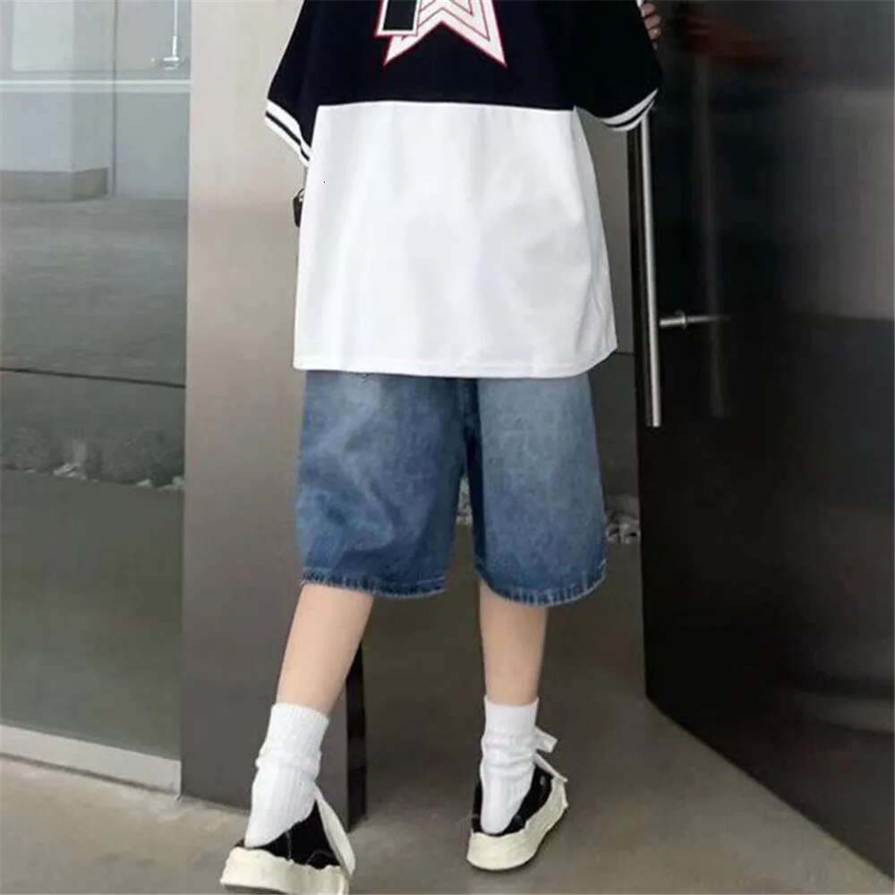 High Street Retro Blue Jean Shorts Women Summer Hip Hop Baggy Wide Leg Denim Half Pants Fashion Streetwear Y2k Clothing Oversize