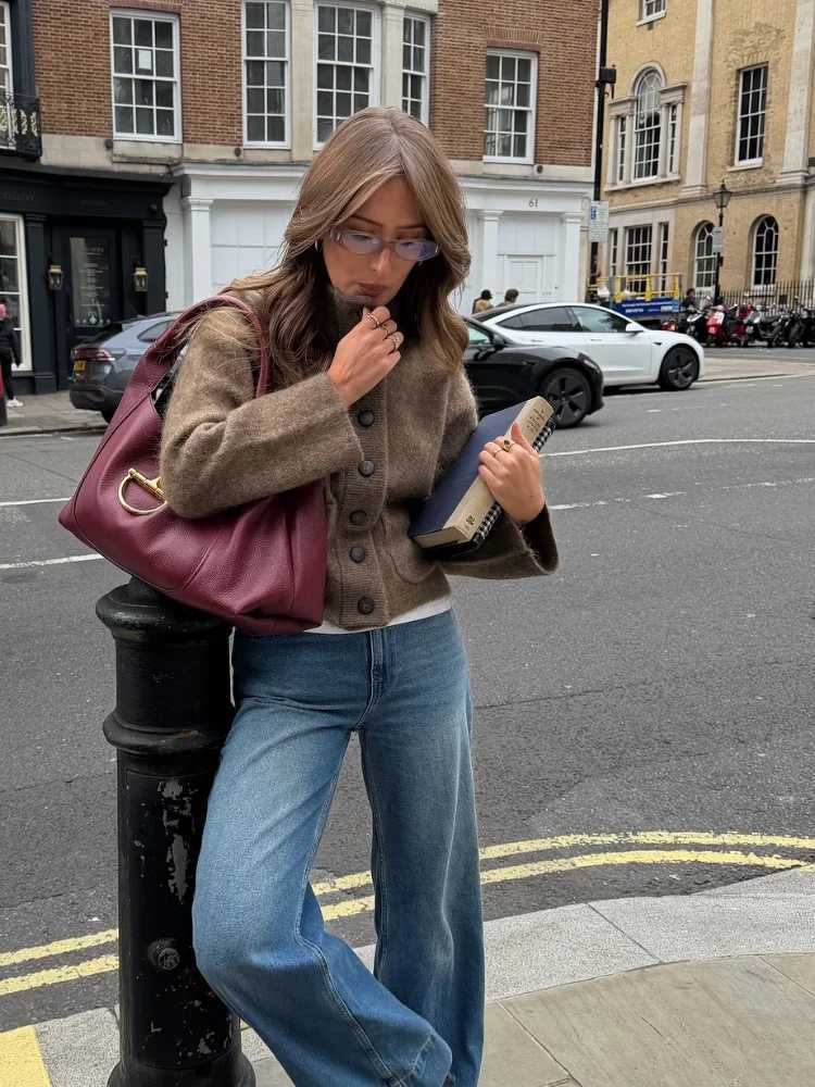 Autumn Vintage Brown Knit Woolen Cardigan For Women Single Breasted Pocket Soft Coat 2025 New Lady Maillard Style Warm OutwearsT251125