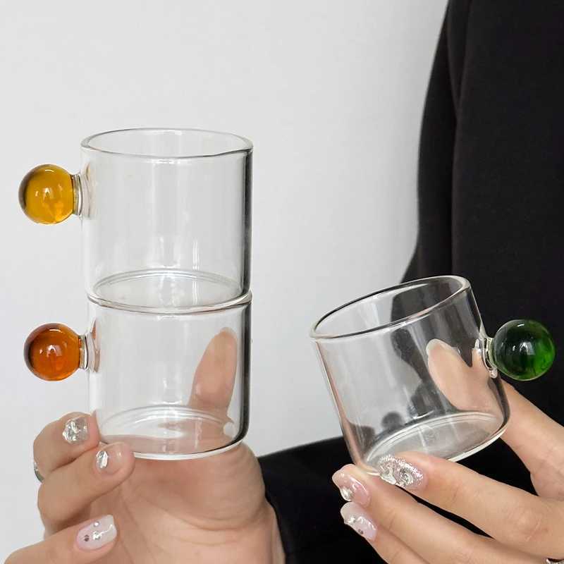 Korean Style Glass Ball Belt with Cute Milk Cup Concentrated Itan Latte Coffee Cup for Extraction Y251125