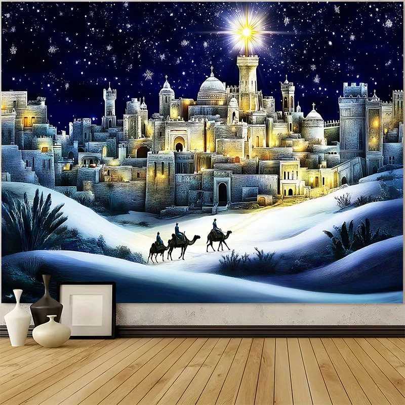 VIKAMA Christmas Dream Castle Snow Scene Tapestry Living Room Sofa Backdrop Wall Hanging Room Decor ThemeM251125