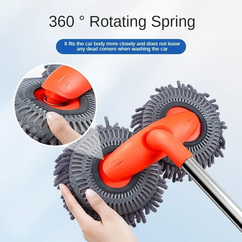 car washer mop foam Chenille brush double head roof window cleaning and maintenance three section telescopic 250425