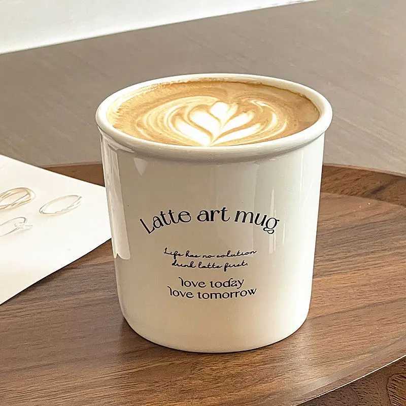 Korean Instagram Style Paper Cup Design Ceramic Handheld Cup Milk Cup Super Cute Letter Mug Latte Coffee Mug Y251125