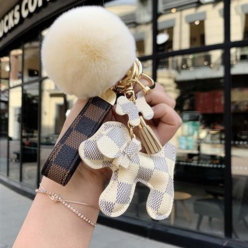 Fashionable Premium Leather Bow-Knot Dog Keychain - Couples & BFFs Key Ring, Cute Bag Charm for Car Keys