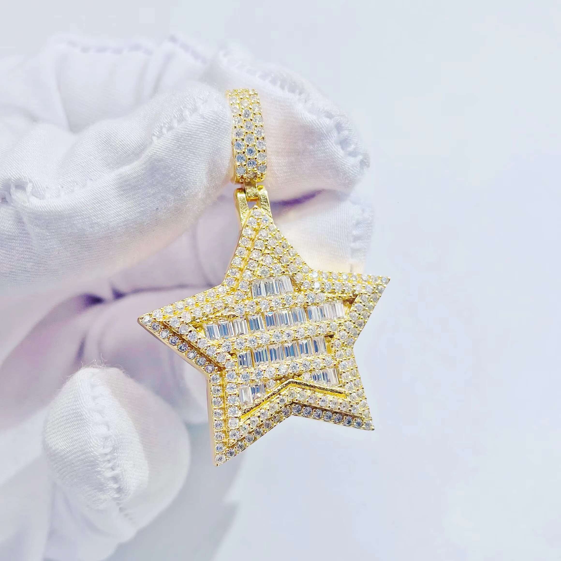 Moissanite Jewelry Hip Hop Star Pendant VVS Lab Grown Diamond Baguette Iced Out Custom Pendant