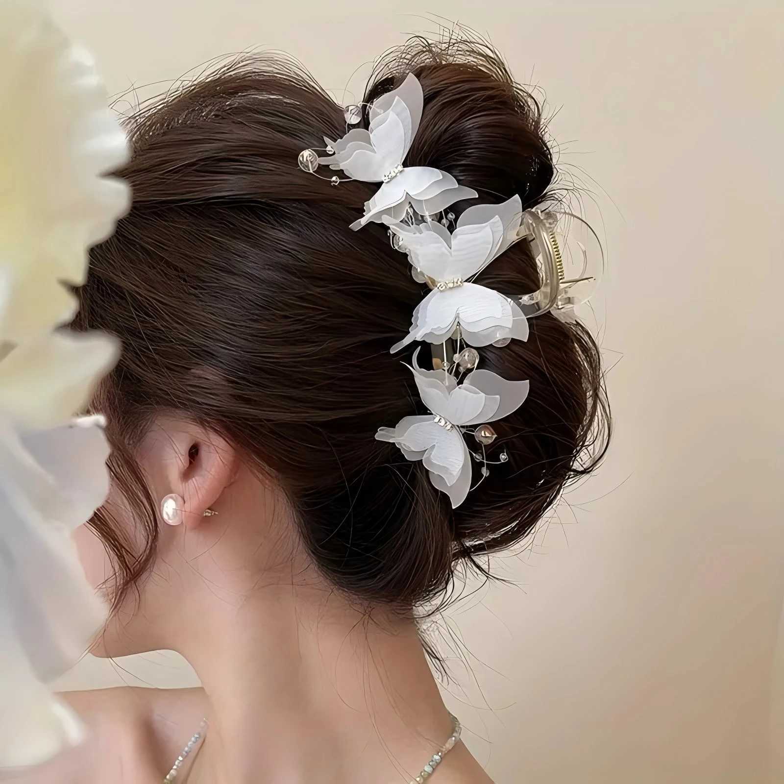 2 fashionable butterfly hair clips elegant pearl bow ponytail clips daily accessories beautiful hairstyle tools womens hair clipsT250425