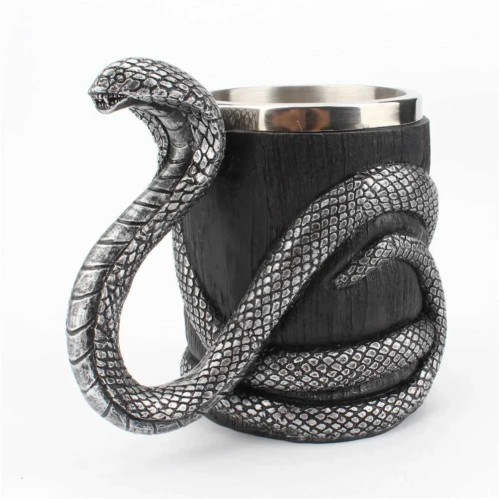 600ML Snake Mug Stainless Steel Cobra Double Layer Mug Office Home Cup Personzed Drinking Set Silver Black Man Gift Y251125