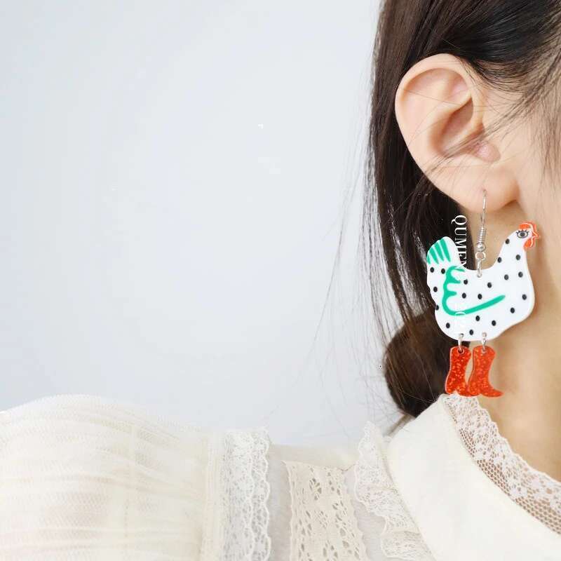 Fancy Chicken High Heels Boots Drop Earrings For Women Lady Colorful Acrylic Animal Dangle Hook Jewelry Cute Charm Stud Gifts