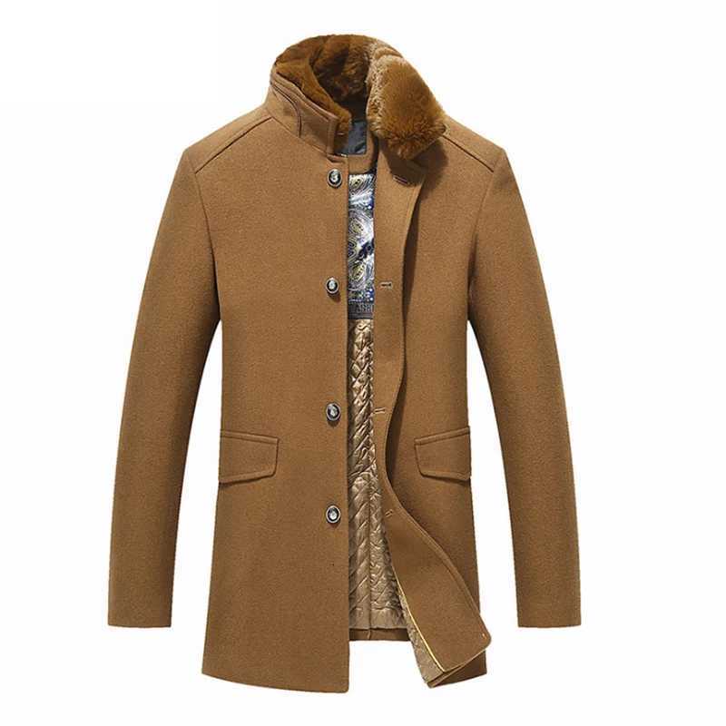 Autumn Winter Wool Blends Coat Men Fur Collar Mid Long Windbreaker Jacket Male British Style Woolen Coat MenDropShippingT251125