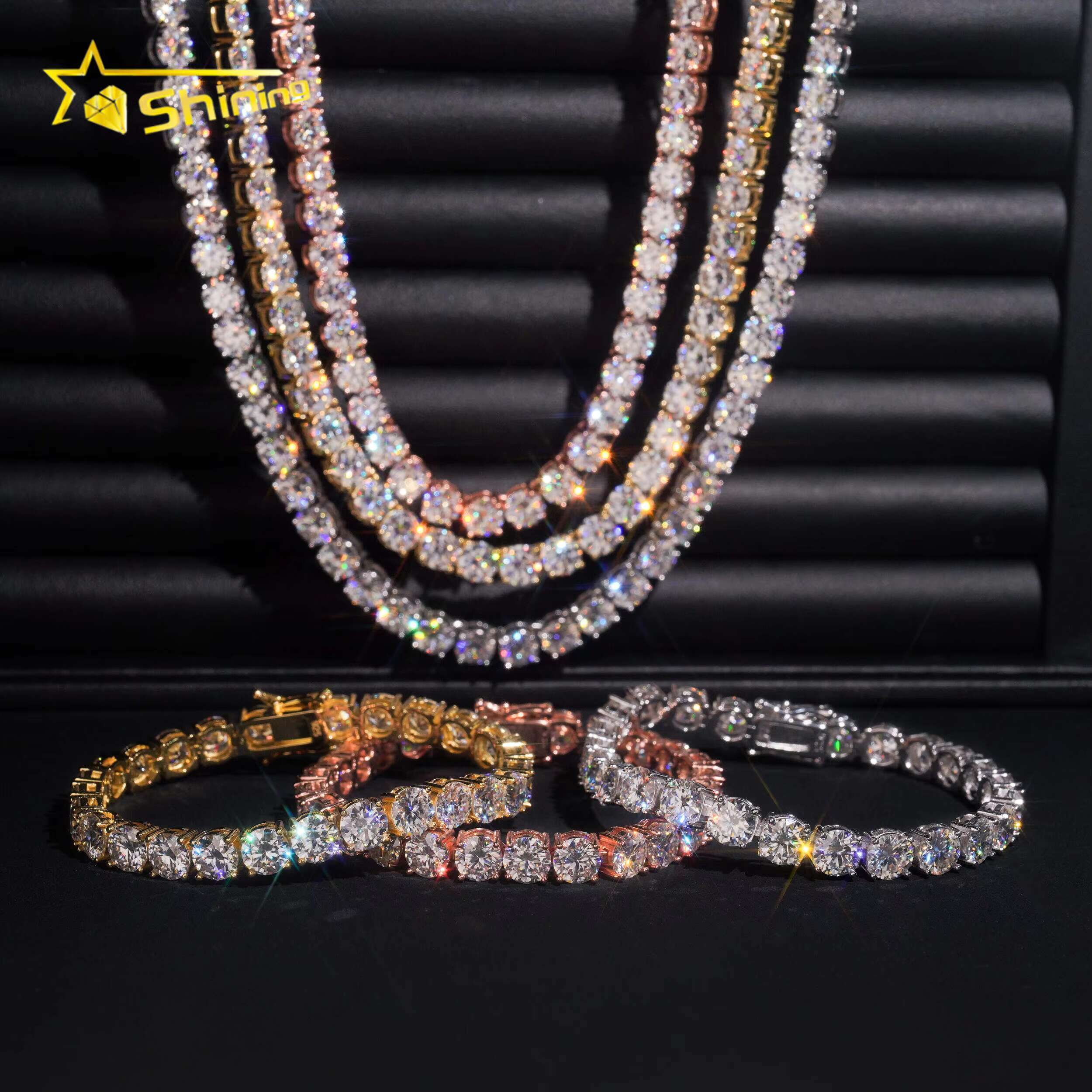 GRA Certificated 925 Sterling Silver Tennis VVS Moissanite Chains Hip Hop Men Women6.5MM Moissanite Tennis Necklace Fine Jewelry