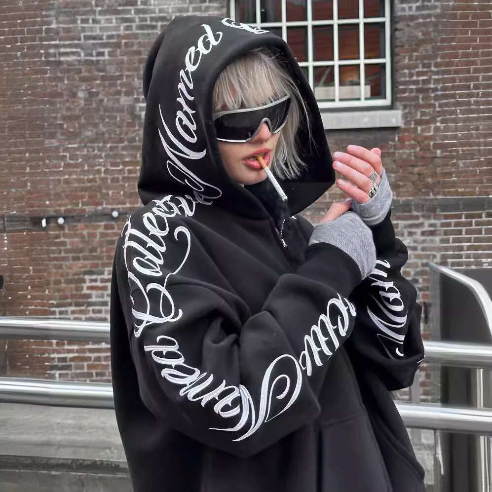 Letter embroidery, printed trendy brand, same style cardigan jacket, loose zippered hoodie, men's and women's hoodie