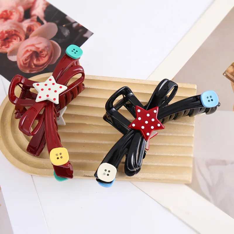 1 piece of colored blocking wave dotted star female oversized button bow disc-shaped hair hair clip hair accessoriesT250425