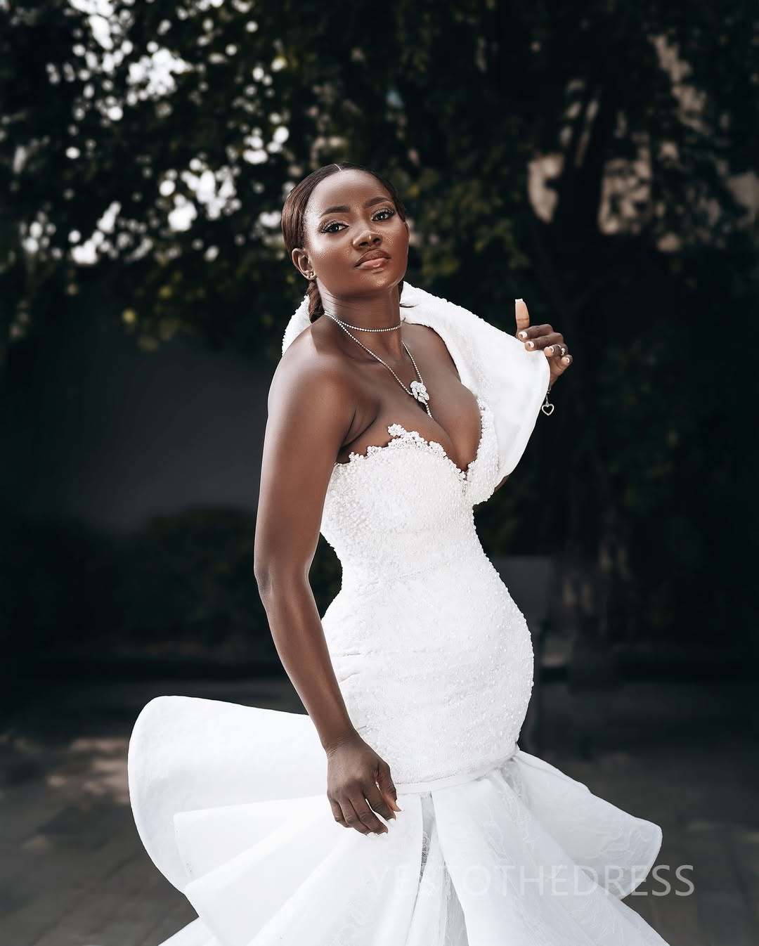2024 Plus Size African Mermaid Wedding Dress Bridal Gowns For Bride Illusion One Shoulder Tiered Beaded Lace Rhinestones Wedding Gowns For Black Women
