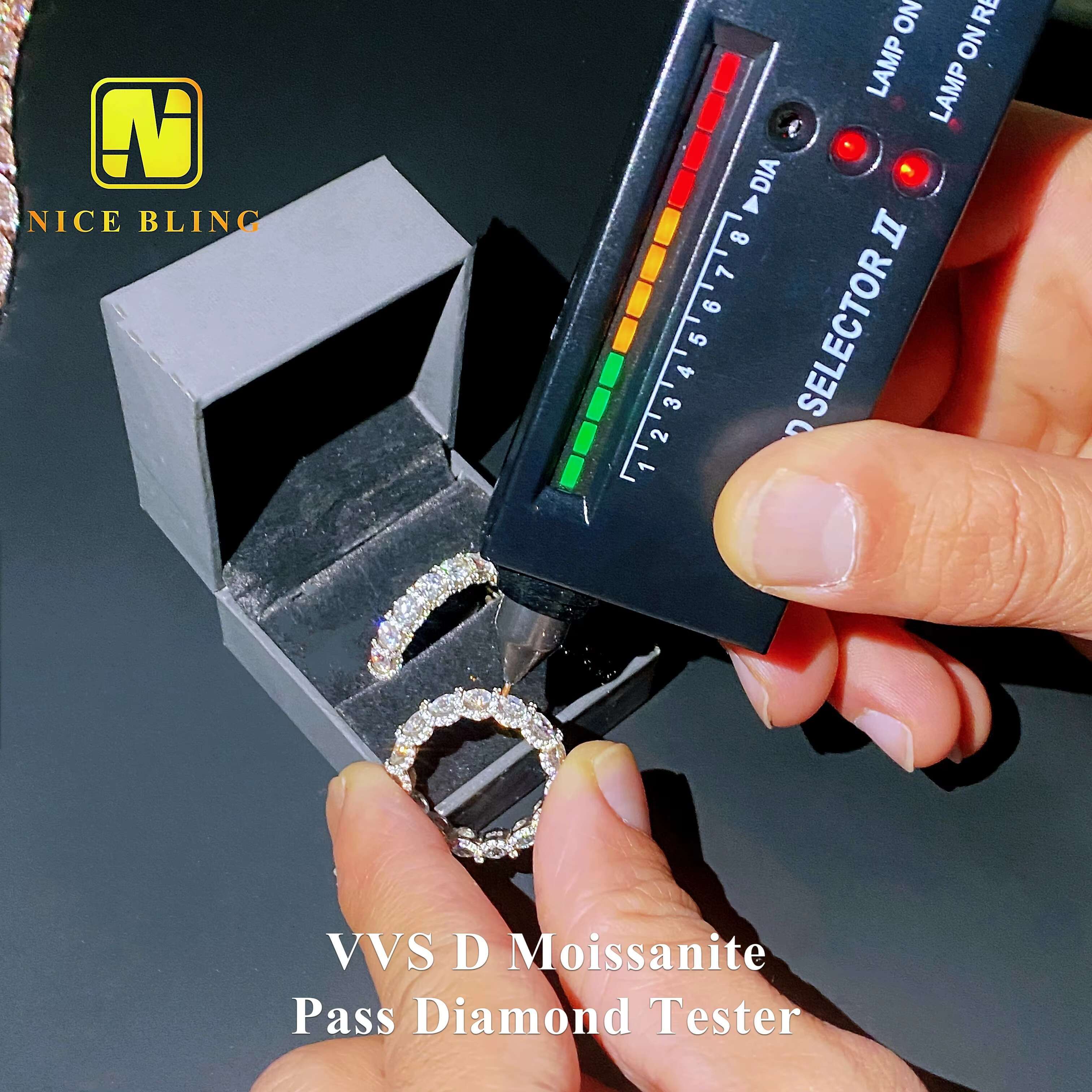 Side Setting Band Ring Vvs Moissanite 925 Sterling Silver Rings for Men Hip Hop Rock Fine Jewelry