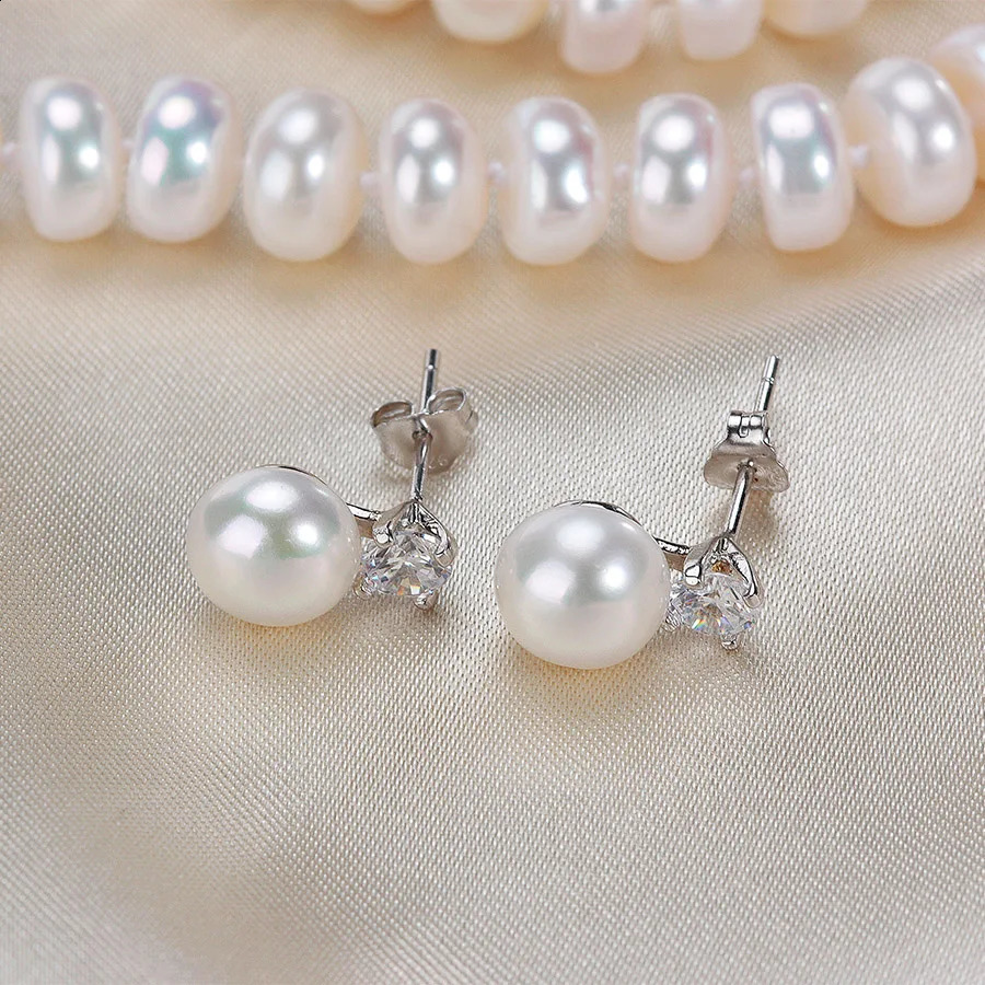 Dainashi Fashion 925 Sterling Silver Wedding Jewelry Sets For Women Real White Natural Freshwater Pearl 7-8mm Bread Round 250417