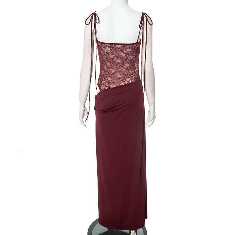 Dongdumaoyi Townlike Lace Patchwork Maxi Long Slim Bodycon Dress Women Spaghetti Strap Spring Summer Nightclub Sexy Party Dresses