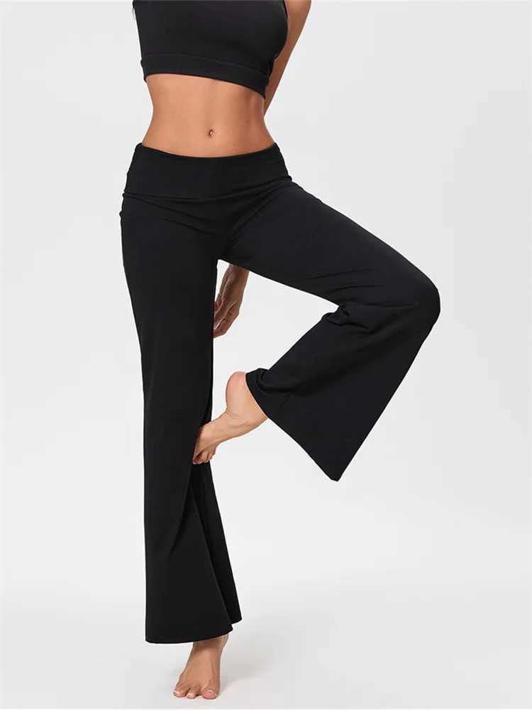 Womens casual pants with spring and autumn folding waist loose and wide leg pants solid color bagged straight pantsC250425