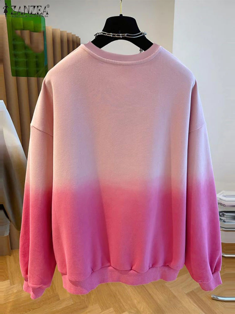 ZANZEA Fashion Communicating Simple Pulleys Womens Color Gradient Sweatshirt Casual Long Sleeve Loose O-Neck Hoodie Autumn 250423