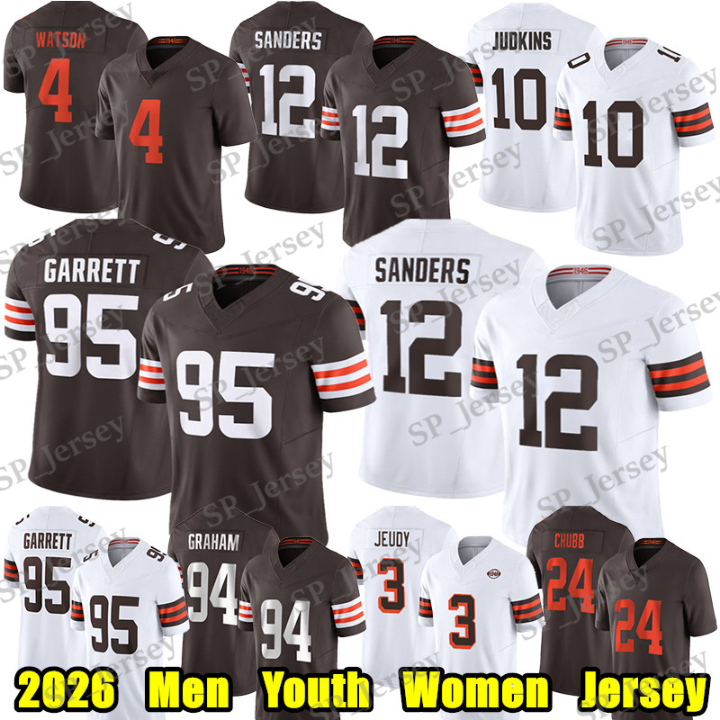 #12 Shedeur Sanders Football Jersey #95 Myles Garrett Jerry Jeudy Mason Graham Quinshon Judkins David Njoku Gabriel Harold Fannin Jr Joe Thomas Denzel Ward jerseys