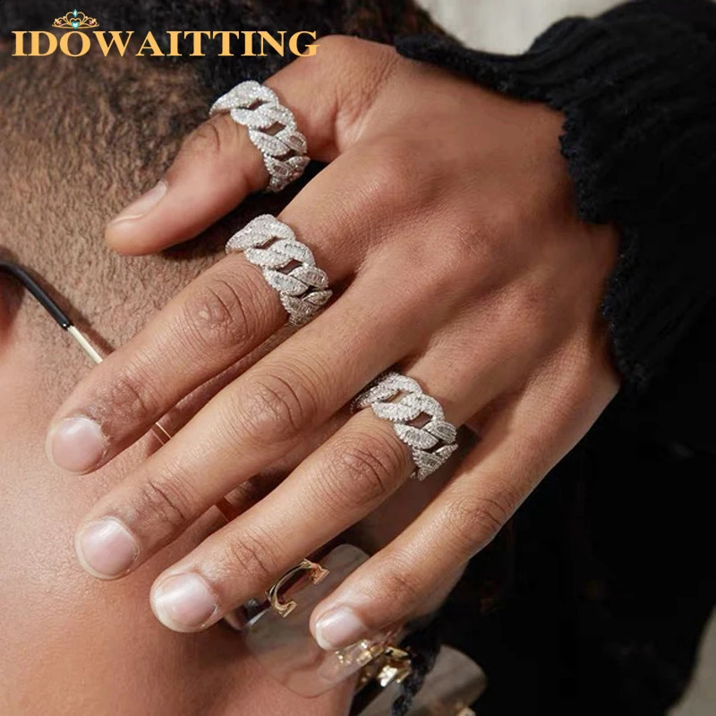 Wholesale Miami Cuban Link Chain Mens Ring Gold Plated Bling Iced Out Full Cubic Zircon Hip Hop Fashion CZ Rock Jewelry 250425