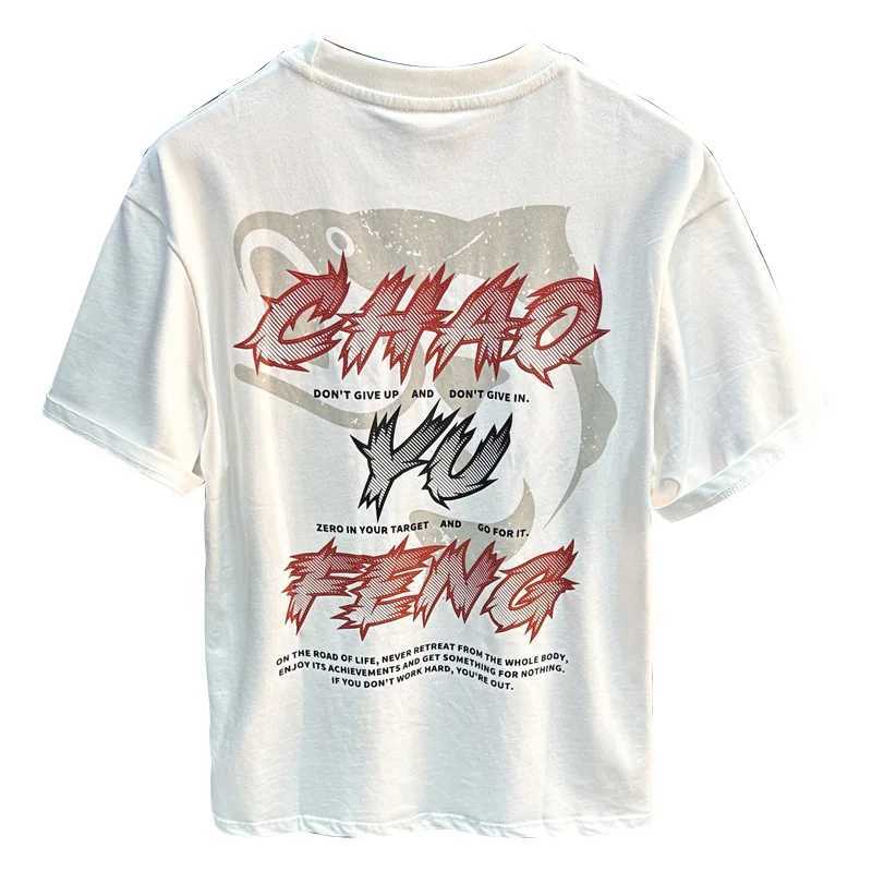New loose and trendy short sleeved mens T-shirt for summer 2025 fashionable street printed casual round neck top W250425