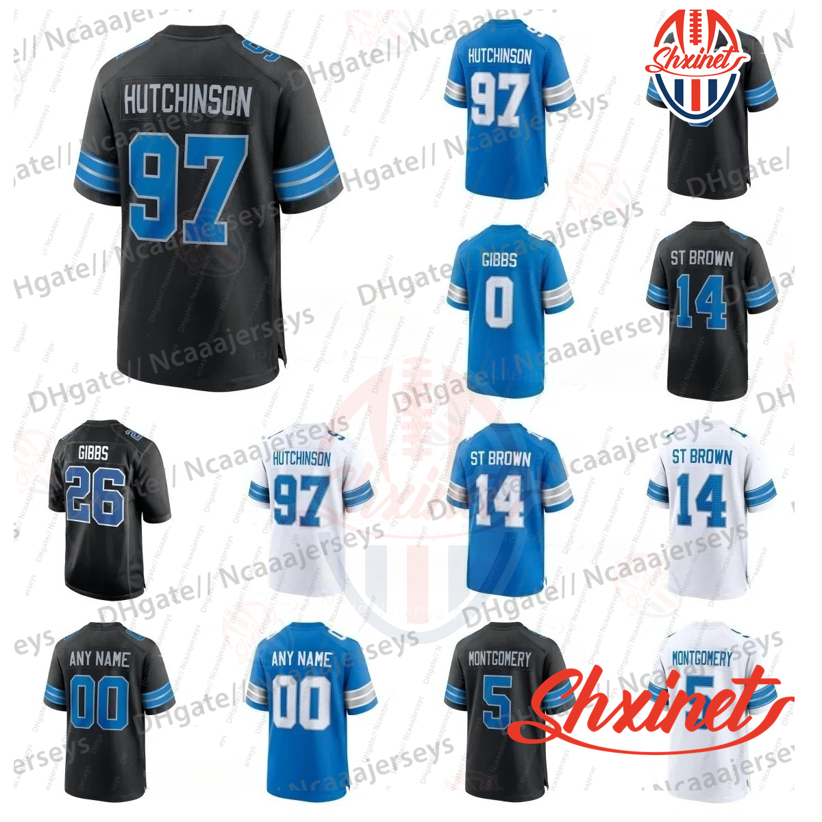 Mix Order 0 Gibbs 2025 Football Jersey 14 Amon-Ra St. Brown Jahmyr Jack Campbell Barry Sanders Jared Goff Jeff Okudah Johnson V-neck