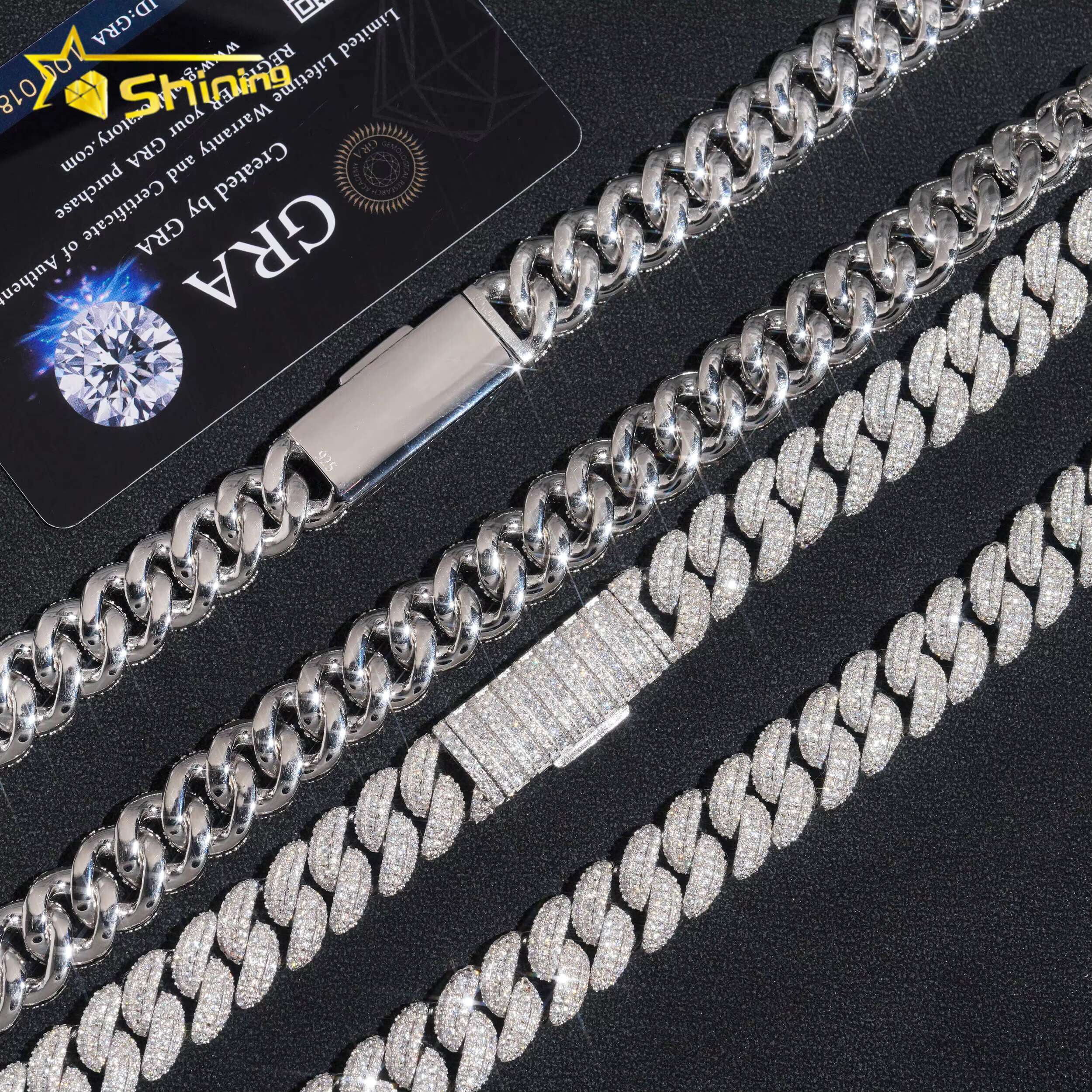 13MM Width Fine Jewelry Men Necklace Sterling Silver 925 VVS Baguette Moissanite Hip Hop Iced Out Cuban Link Chain