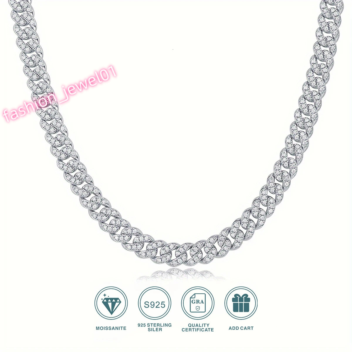 JIUZUAN D color full moissanite Cuban chain womens necklace mens S925 silver necklace hip hop fashion luxury boutique jewelry