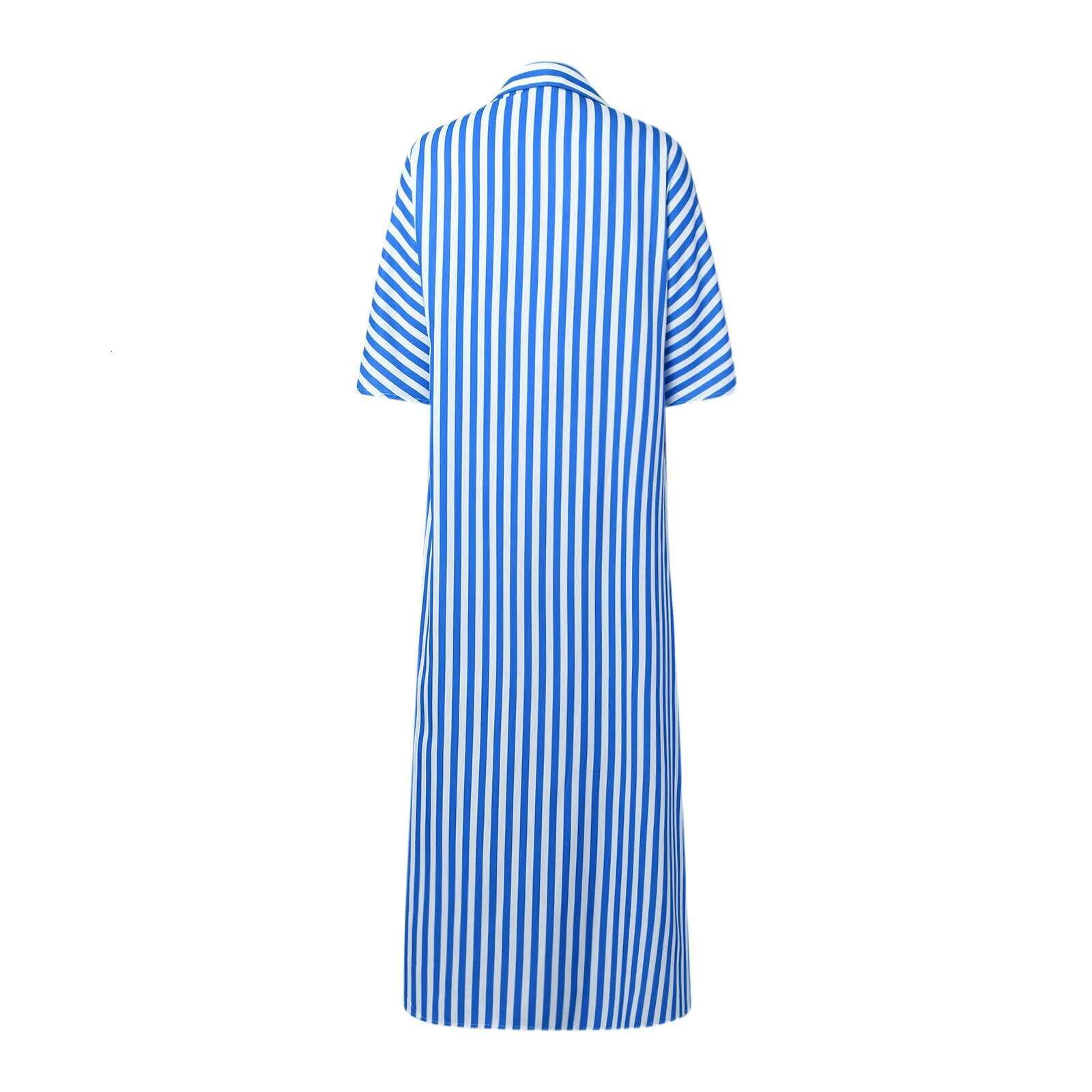 Dongdumaoyi Summer Shirt Dress Women Vintage Striped Printed Vestido Fashion Short Sleeve Robe Casual OL Irregular Knee Sundress