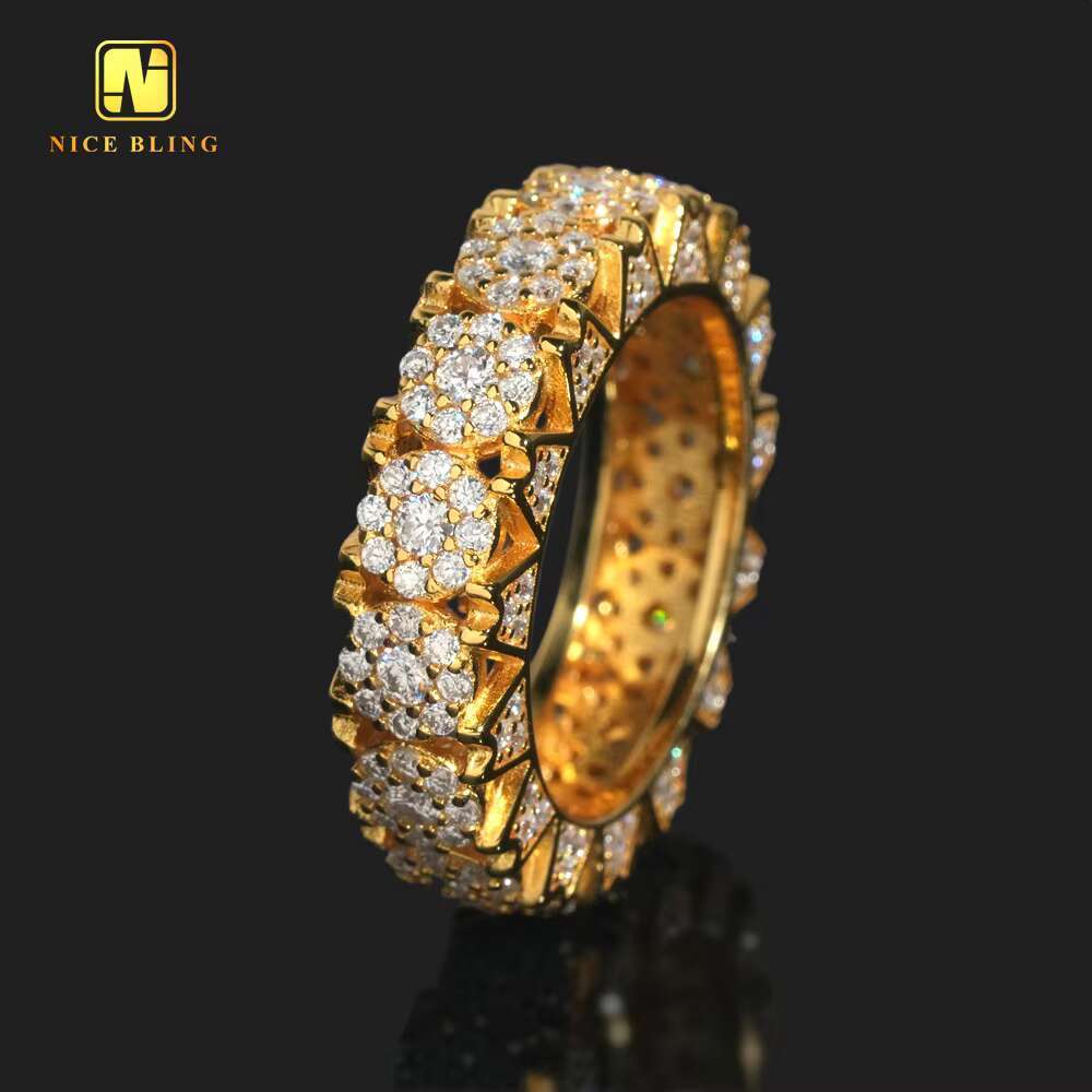 Hip Hop Fully Iced Out Jewelry 925 Silver White Gold Prong Setting Moissanite Diamond Eternity Band Ring