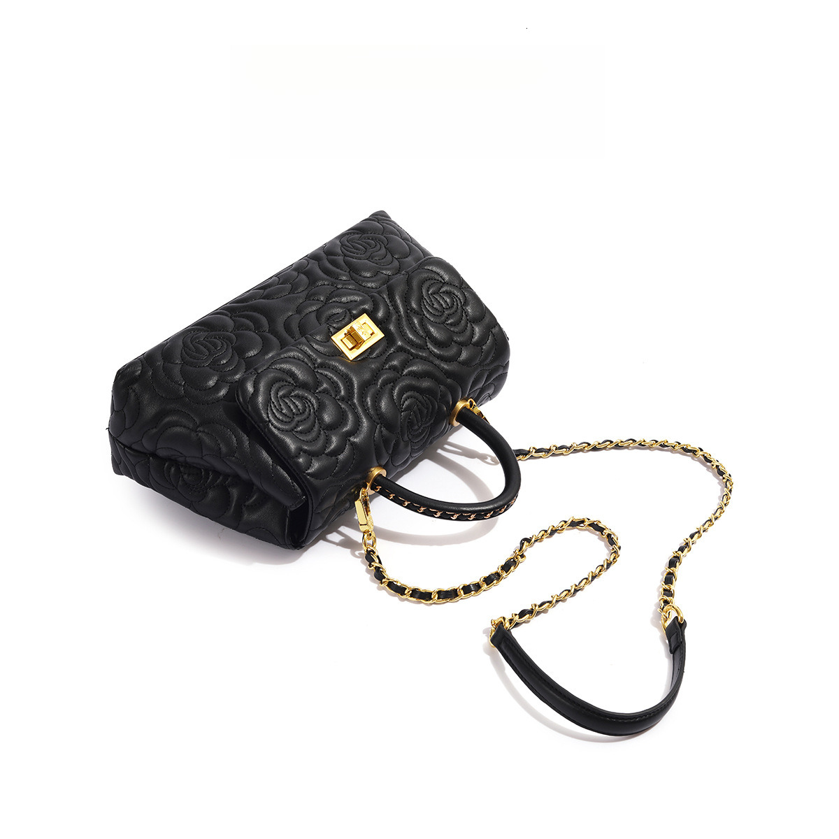 Camellia Embroidery Designer Bag for Women Retro Fashion PU Leather Handbag Crossbody One Shoulder Large Quantity Chain Bag