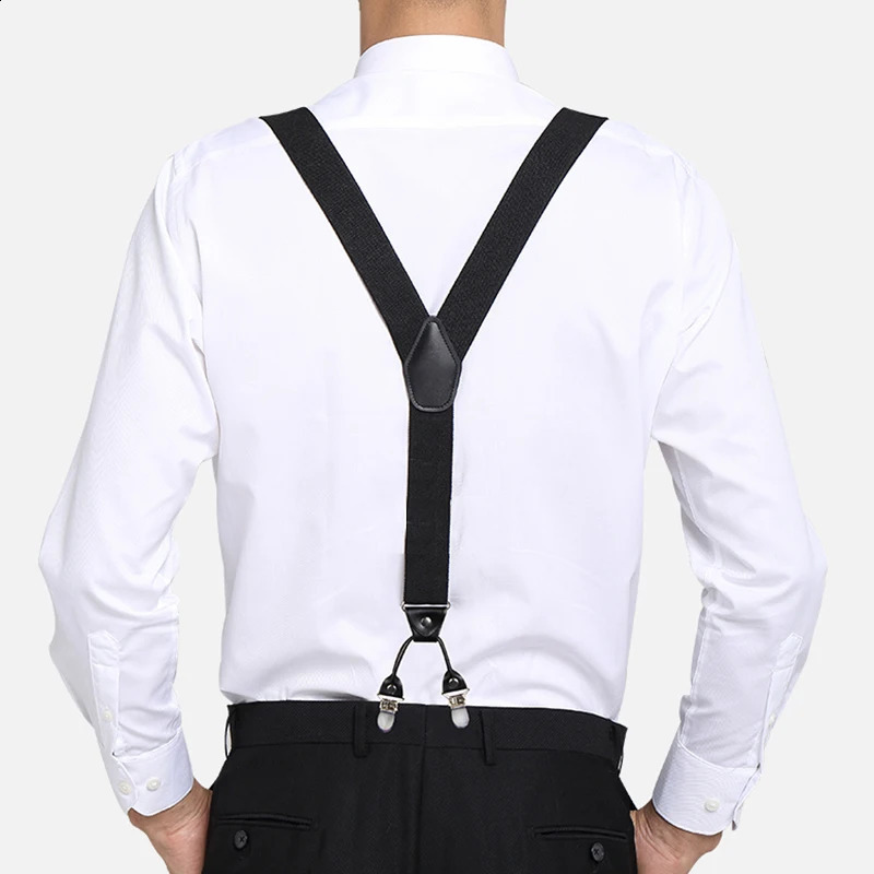 Vintage Suspenders for Men Heavy Duty Big Tall 3.5*120cm Wide Y Back 6 Metal Clips Adjustable Elastic Trouser Braces Strap Belt 250425