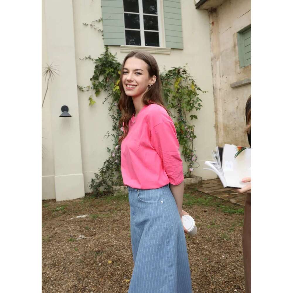 AS 2025 Summer Loose Design Drop Sleeves Boxy Tee V Neck Casual Style High Quality Fabric Woman Clothes