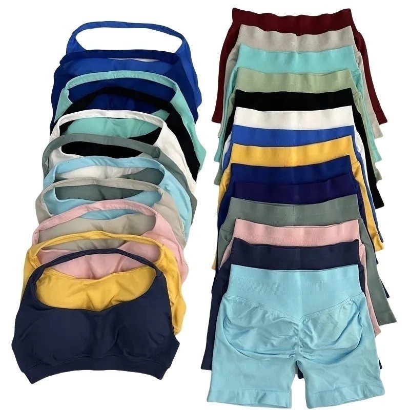 Impact Shorts Set Seamless Yoga Set Workout Scrunch Shorts Sets Halter Sports Bra Srunch Shorts Fitness Clothes Gym Suit 241015