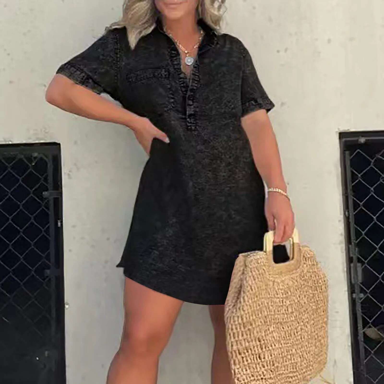 Dongdumaoyi Summer Women S Denim Dress Large Size Cowboy Style Blue V Collar Pockets Casual Fashion Ladies Clothes Female Long Dresses