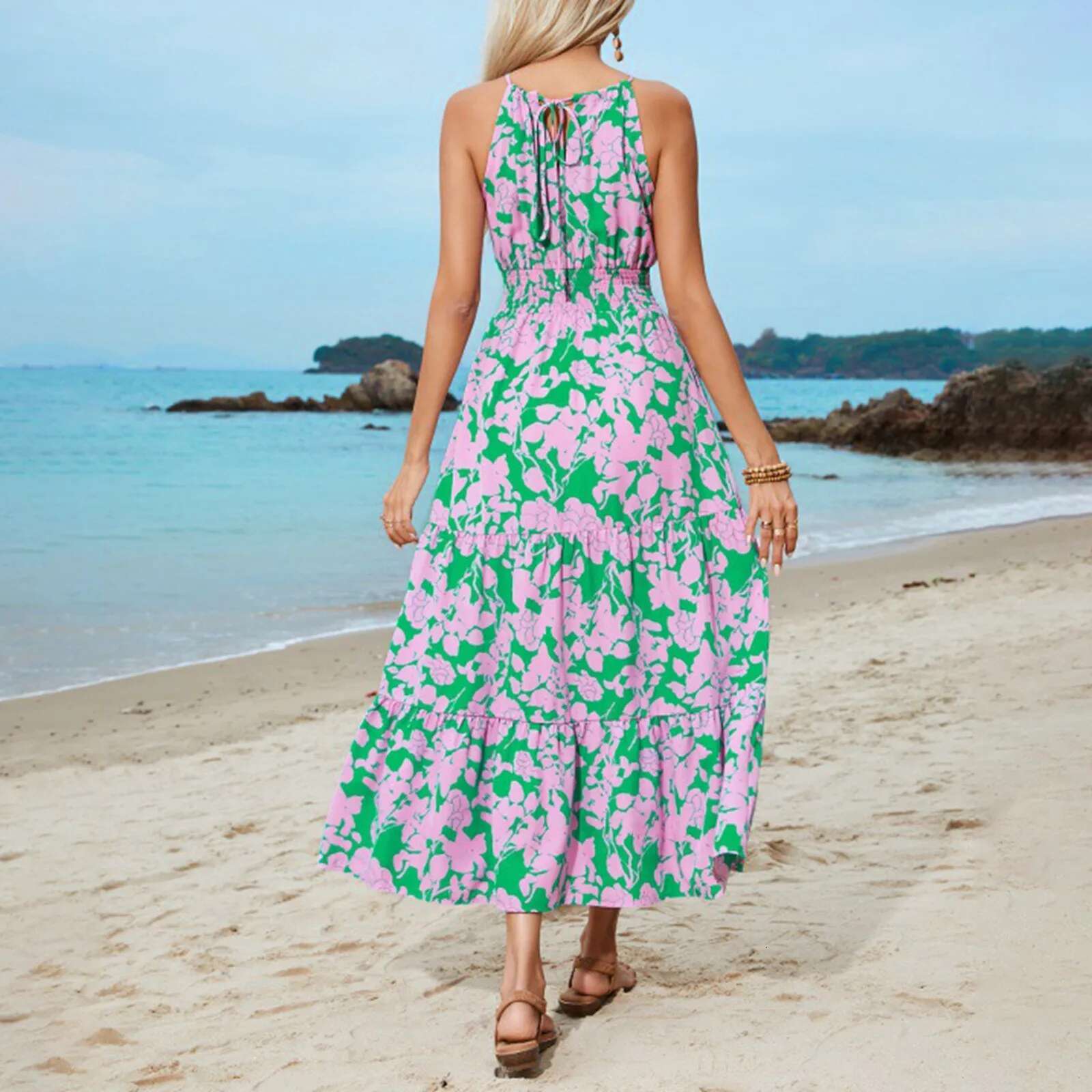 Dongdumaoyi Women S Summer Elegant Floral Printed Dresses Spaghetti Strap Mixi Beach Boho Dress Trendy Ladies Female Clothes Vestidos