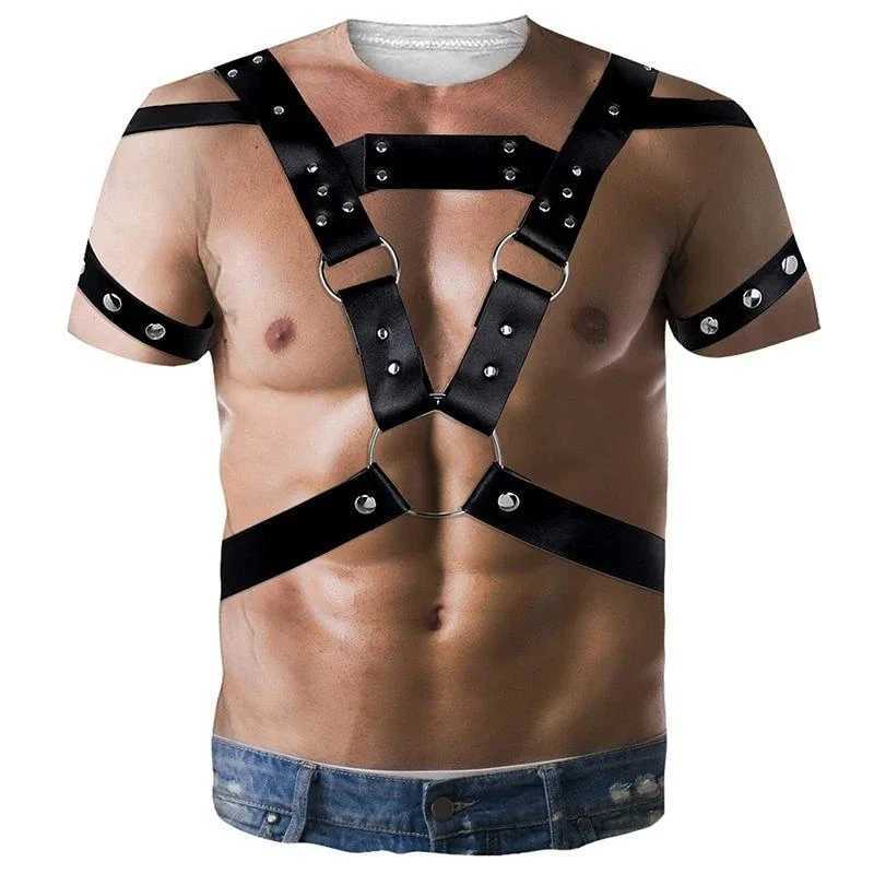 Interesting muscle body 3D printed T-shirt mens designer clothing street clothing short sleeved top T-shirt ugly chest hair T-shirt W250425
