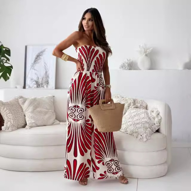 2024 autumn new one shoulder strapless chest hugging waist jumpsuit for women