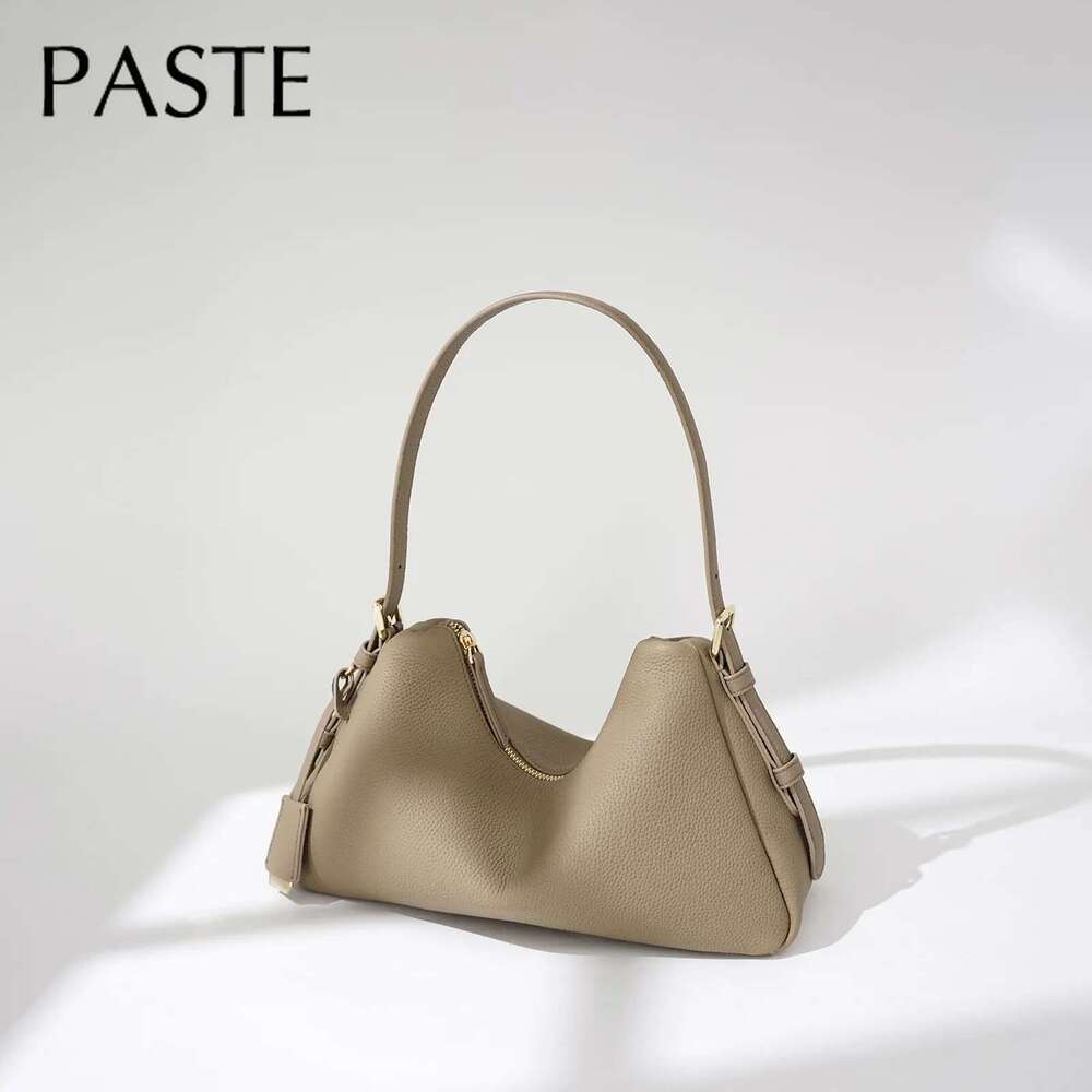 New Natural First Layer Cow Leather Women Hobo Tote 2025 Simple Ladies Hand Bags Cowhide Female Shoulder Bag Beige