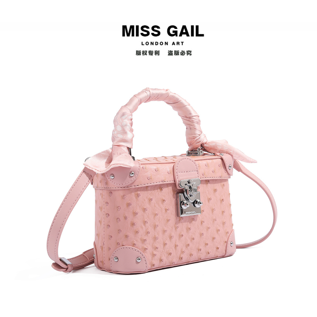 Ostrich Pattern Box Bag For Women's Fashion Luxury Silk Scarf PU Leather Designer Bag One-shoulder Crossbody Handbag