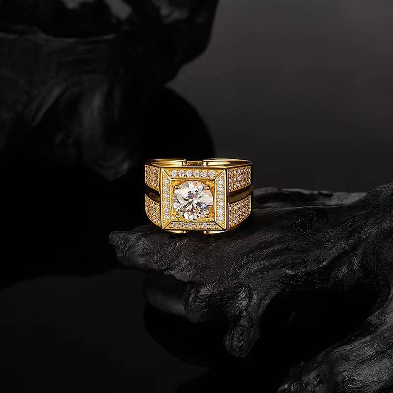 Square Moissanite Hip Hop Ring S925 Silver Plated 18K Gold D Color VVS for Men Statement Street Style Jewelry Ring