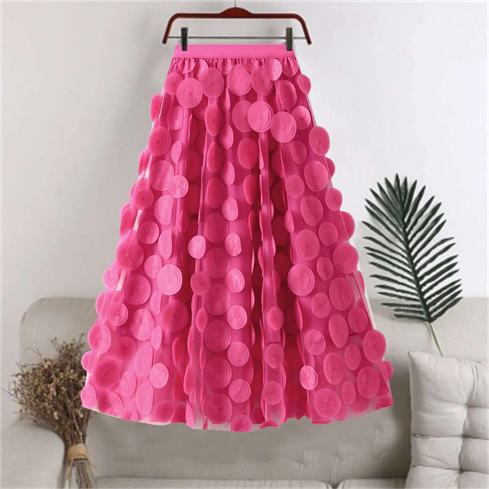 Dongdumaoyi Tulle Skirt For Women D Polka Dot Elastic Waist Mesh Flowy A Line Midi Skirts Wedding Halloween Party Outfit Streetwear