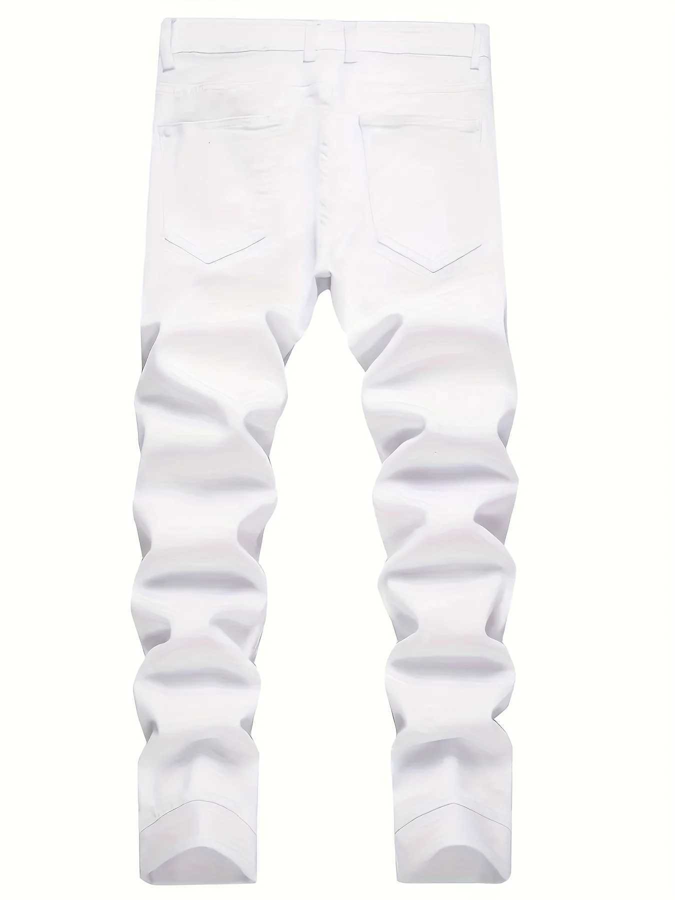 Fashion Mens jeans blue patch tear elastic regular black jeans pants Y251124