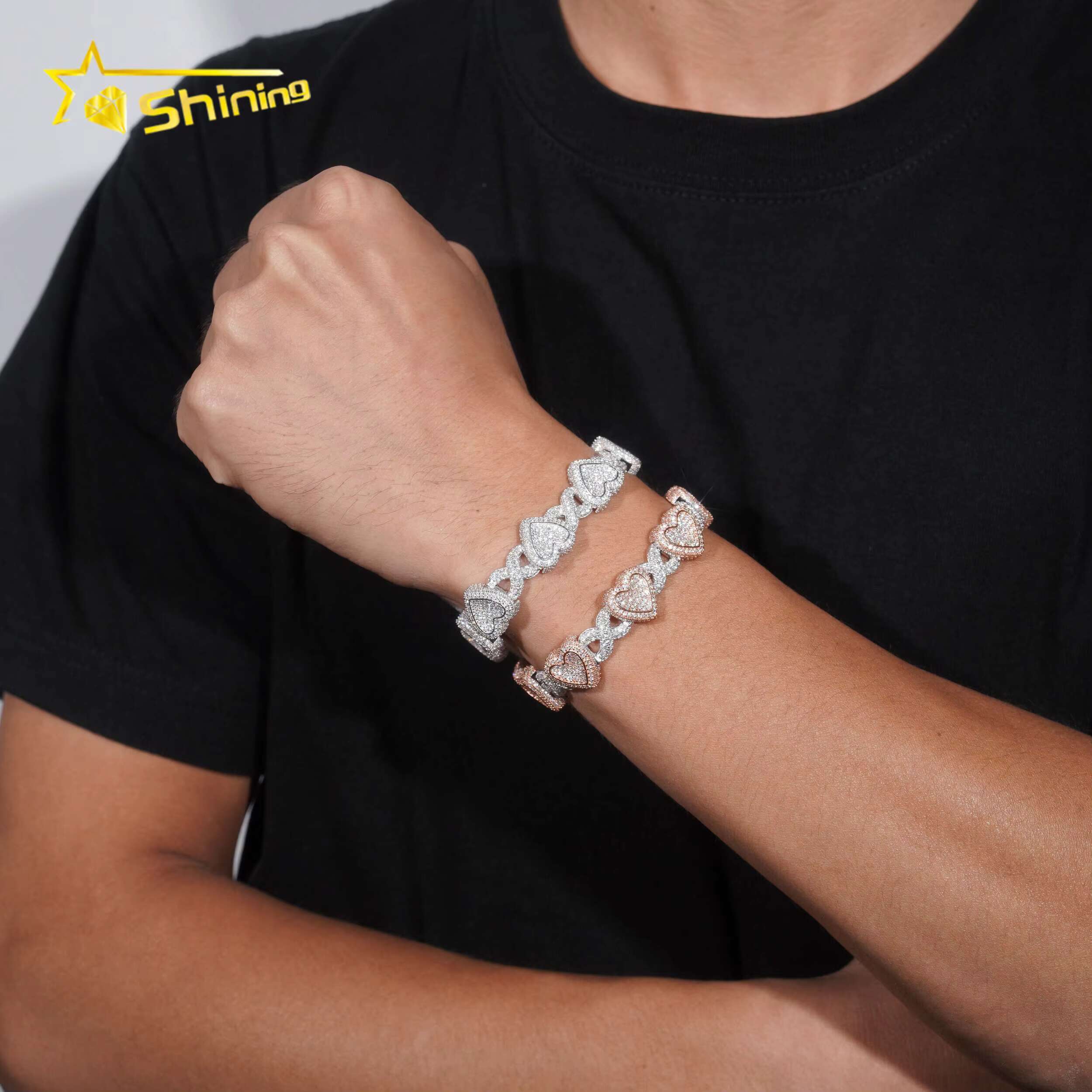 Heart Mixed Infinity Shape Mossanite Bracelet VVS Moissanite 925 Sterling Silver Ice Out Diamond Mossanite Cuban Link Chain