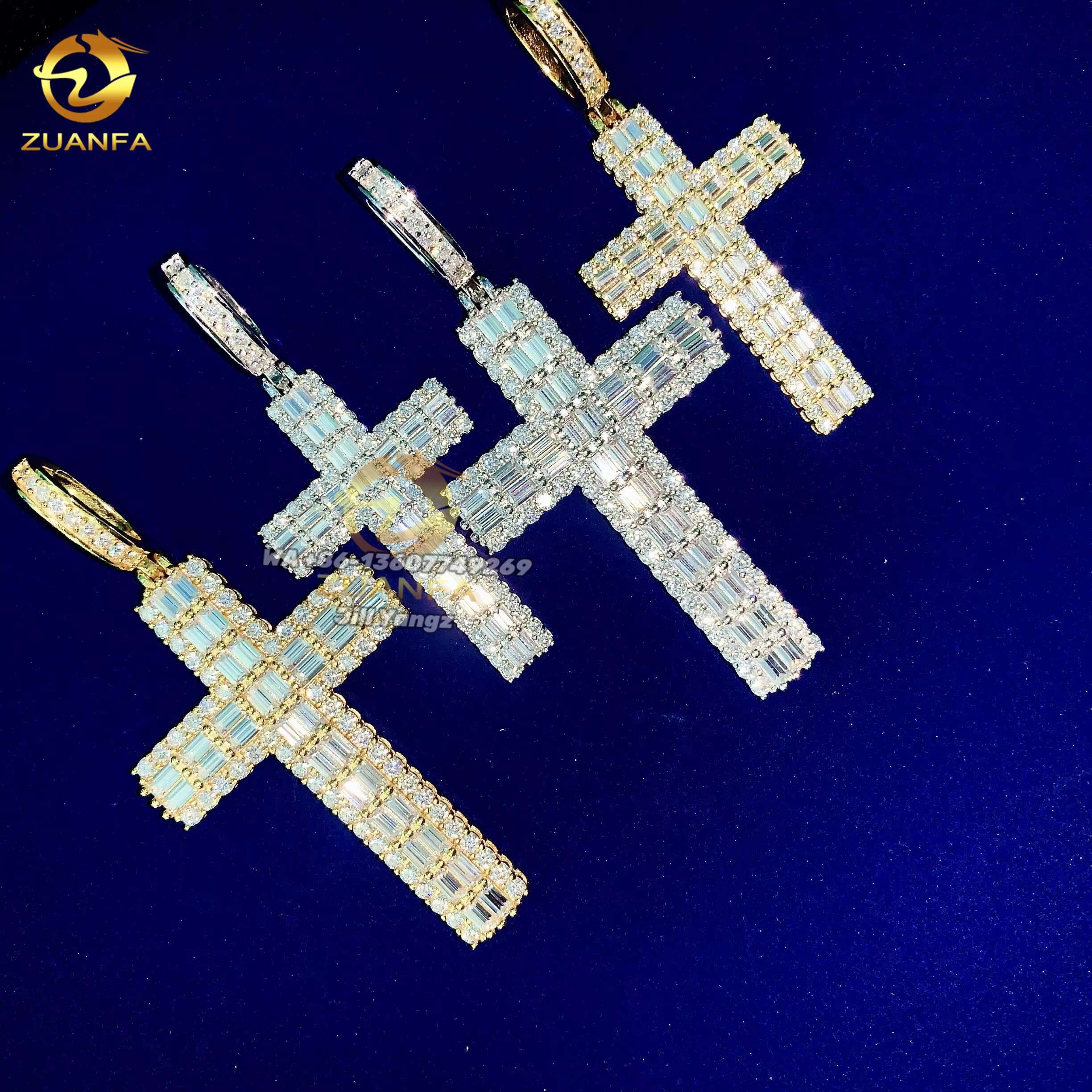 2 Size Options Cross Pendant Collection Baguette Moissanite Pendants GRA Certificate Iced Out Jewelry Custom Moissanite Pendant
