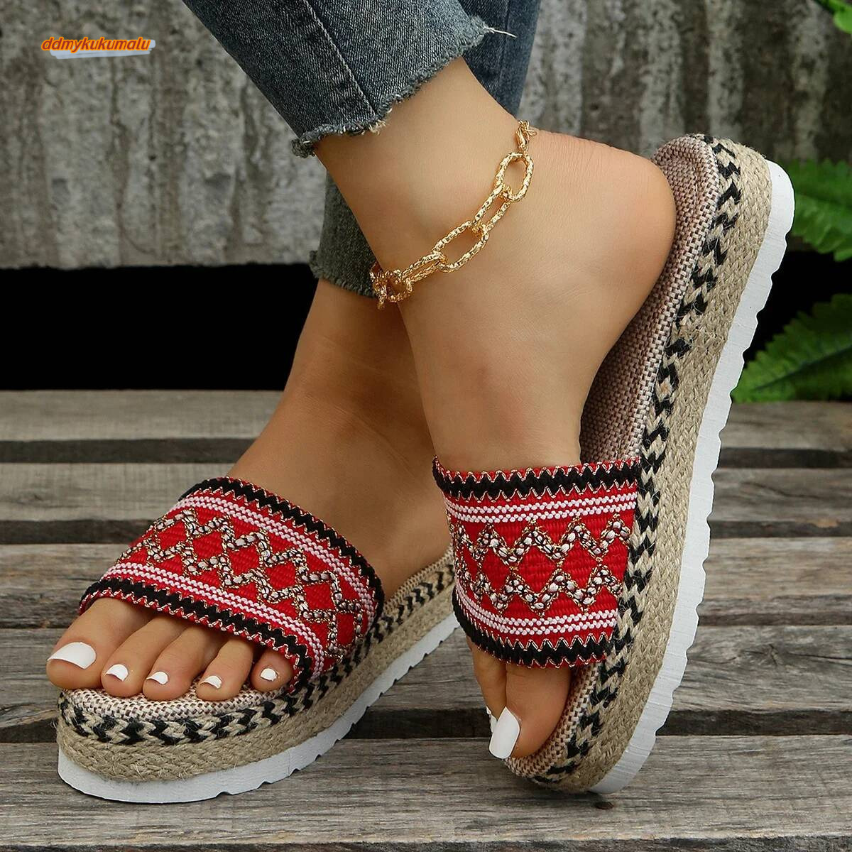Weave Women's Slippers Platform Summer Shoes for Women 2023 New Beach Casual Heeled Sandals Bohemian Handmade Ladies Espadrilles ddmykukumalu