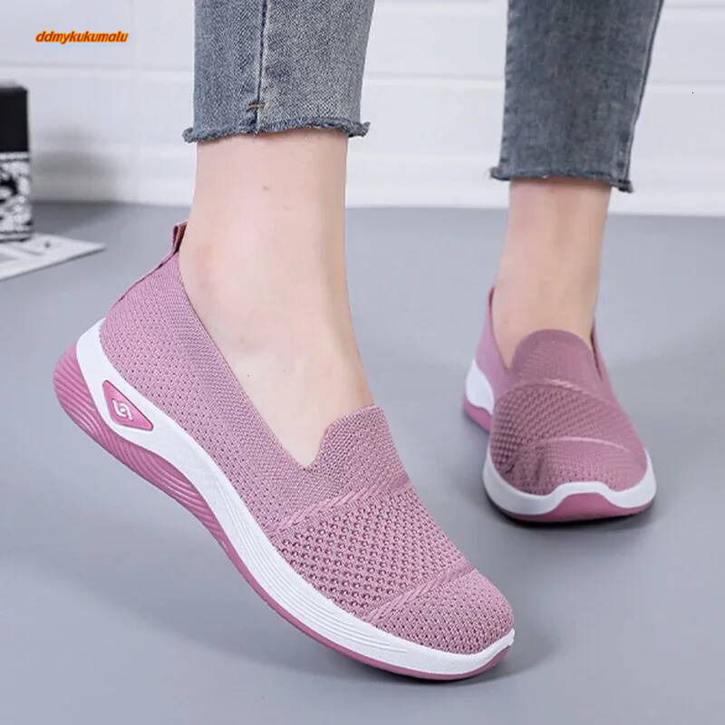 2025 Breathable Wedge Heel Loafers Women Spring Summer On Knitted Sports Woman Anti Slip Soft Sole Walking Shoes Lady ddmykukumalu
