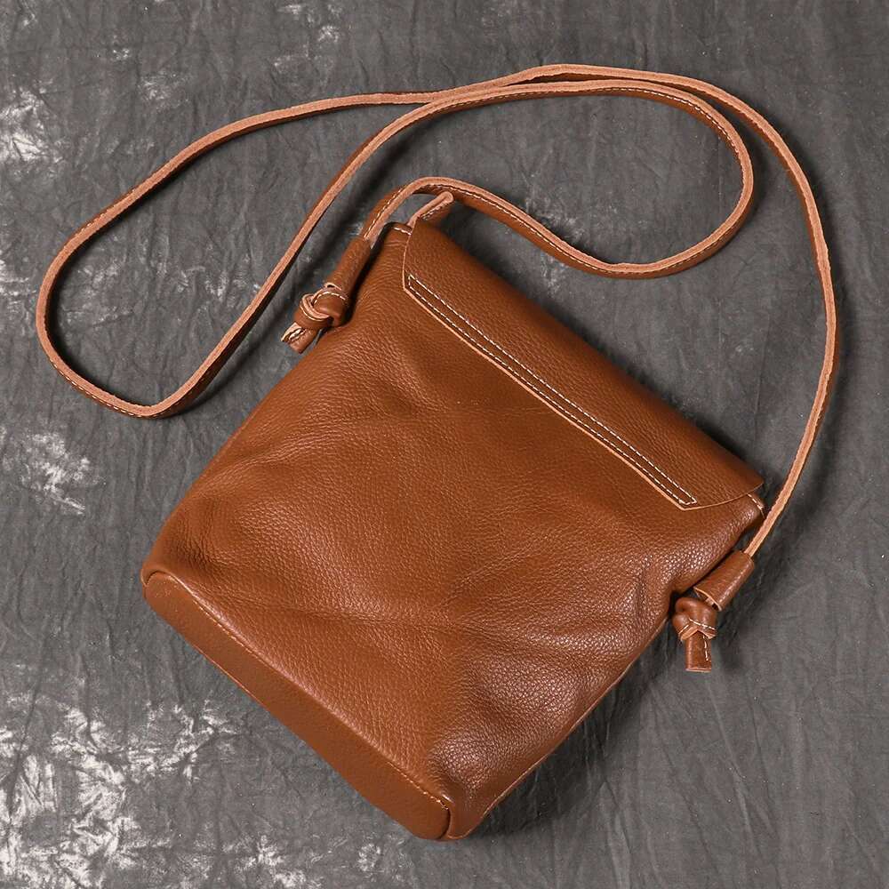 LUOKIR New Genuine Leather Women's Crossbody Bucket Top Layer Cowhide Shoulder Vintage Fashionable Mobile Phone Bag