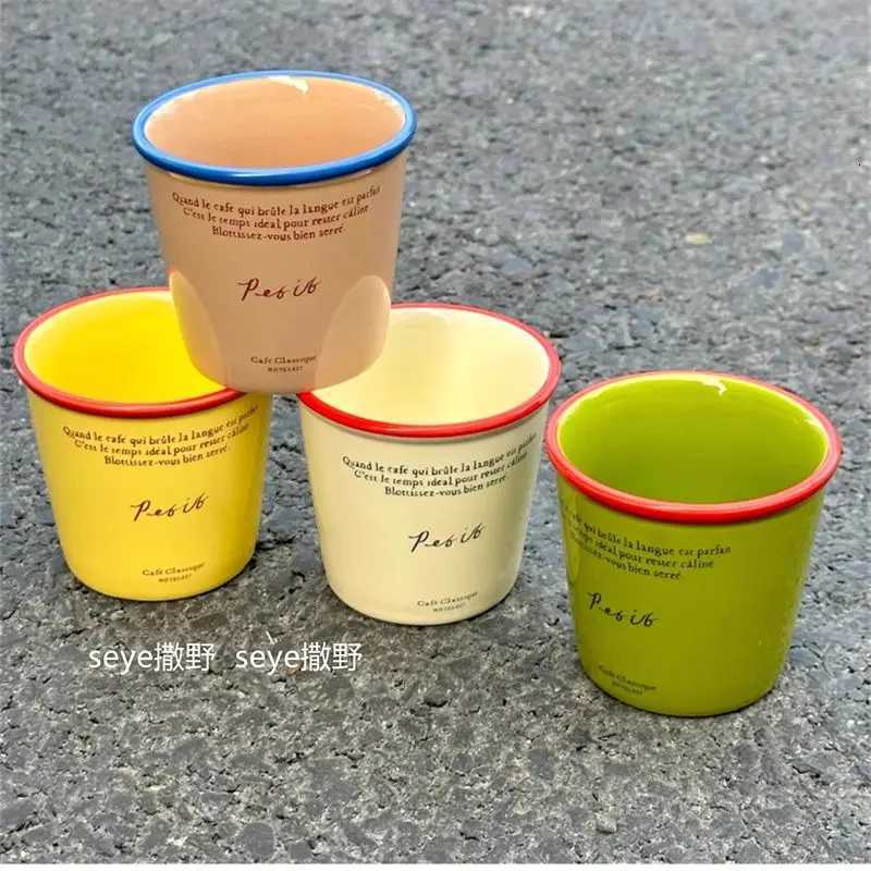 Korean Style Espresso Cup Retro Letter Paper Design Ceramic Hand-held Mug Household Coffee Cups Drinkware Y251125